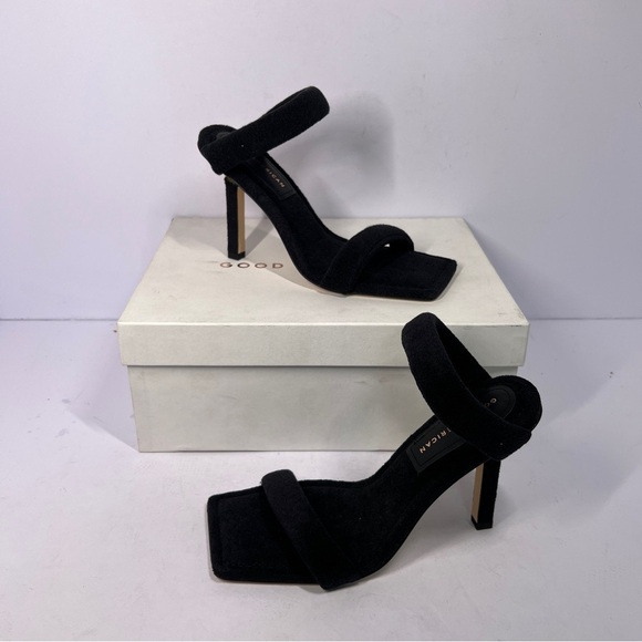 Good American Terry Cloth Square Toe High Heels Shoes Black Size 7.5 - Picture 1 of 13
